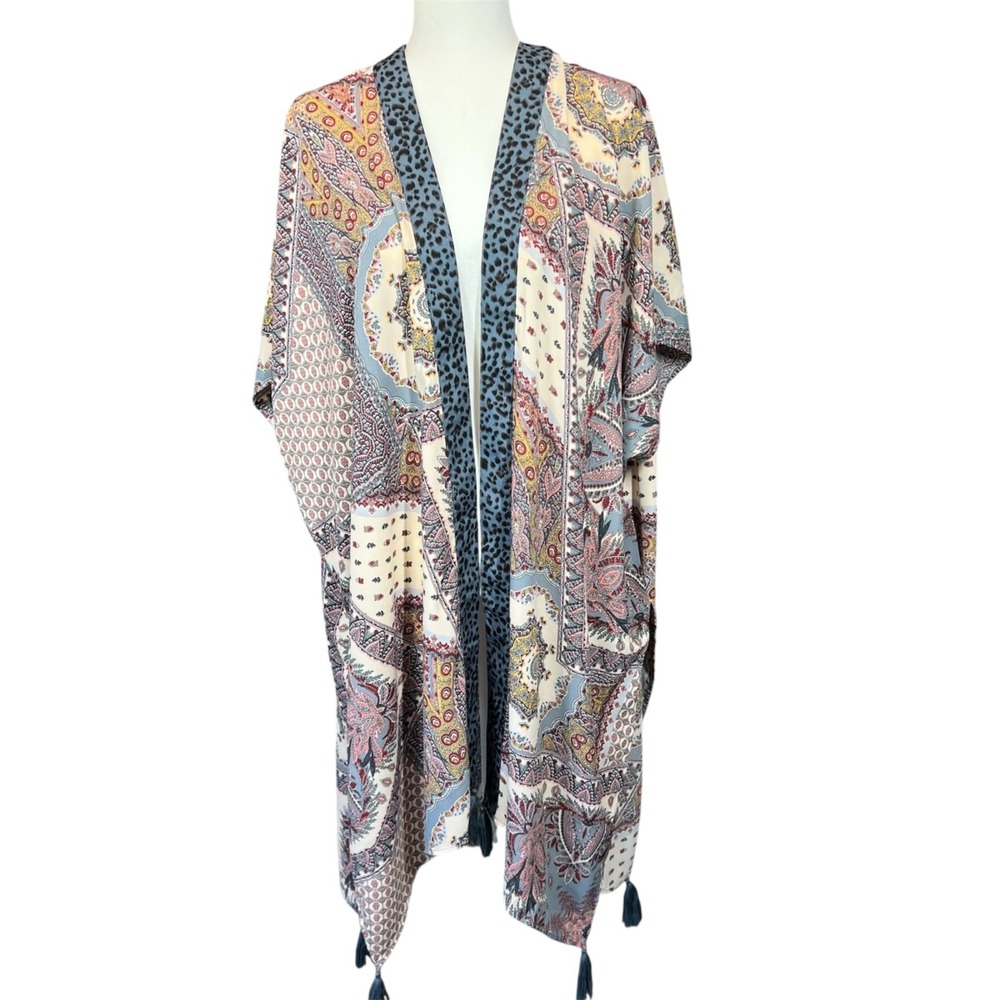 GiGiO USA‎ Boho Fairy Patchwork Floral Whimsical Lagenlook Kimono Multicolor M